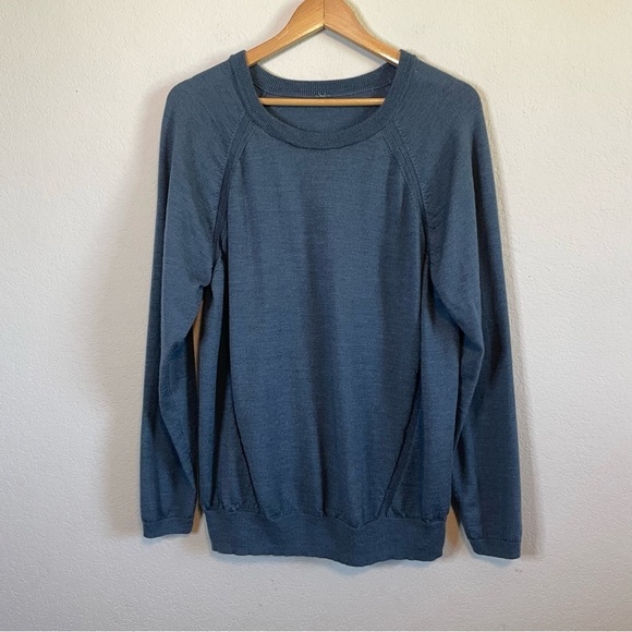 Lululemon Rising Salutation Sweater Heathered Astro Blue Wool Blend W3AFKS - Picture 2 of 10
